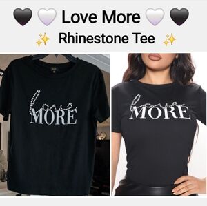 Love More Rhinestone Short Sleeve Tee - Black, Size M